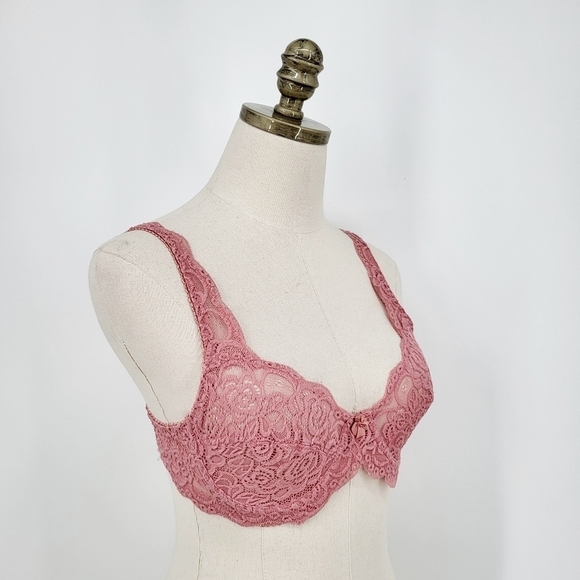 Boutique Sheer Lace Underwire Bra Adjustable Pink 34B - Picture 1 of 7